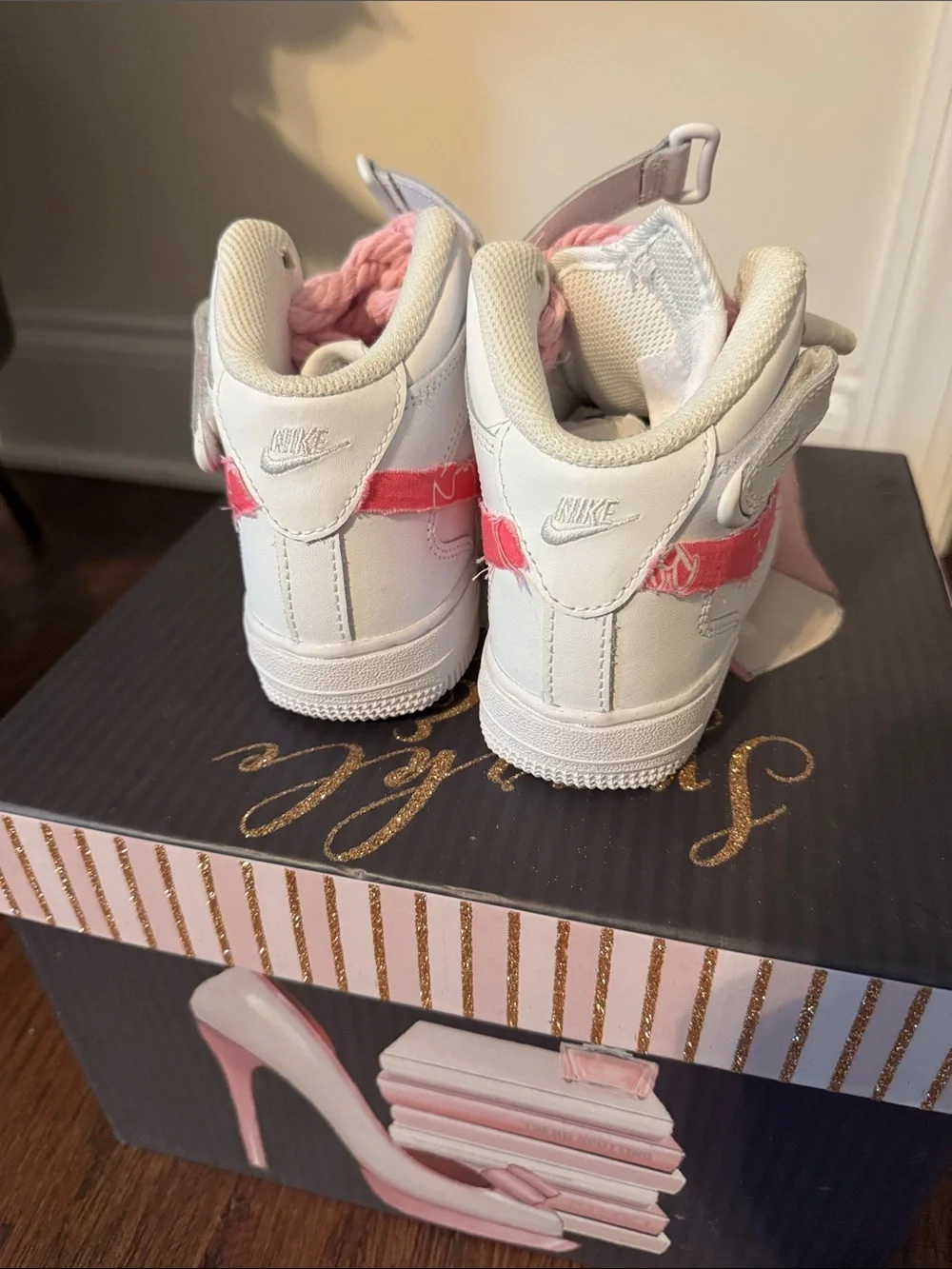 Nike Barbie Pink and White Girls' High-Top Sneakers